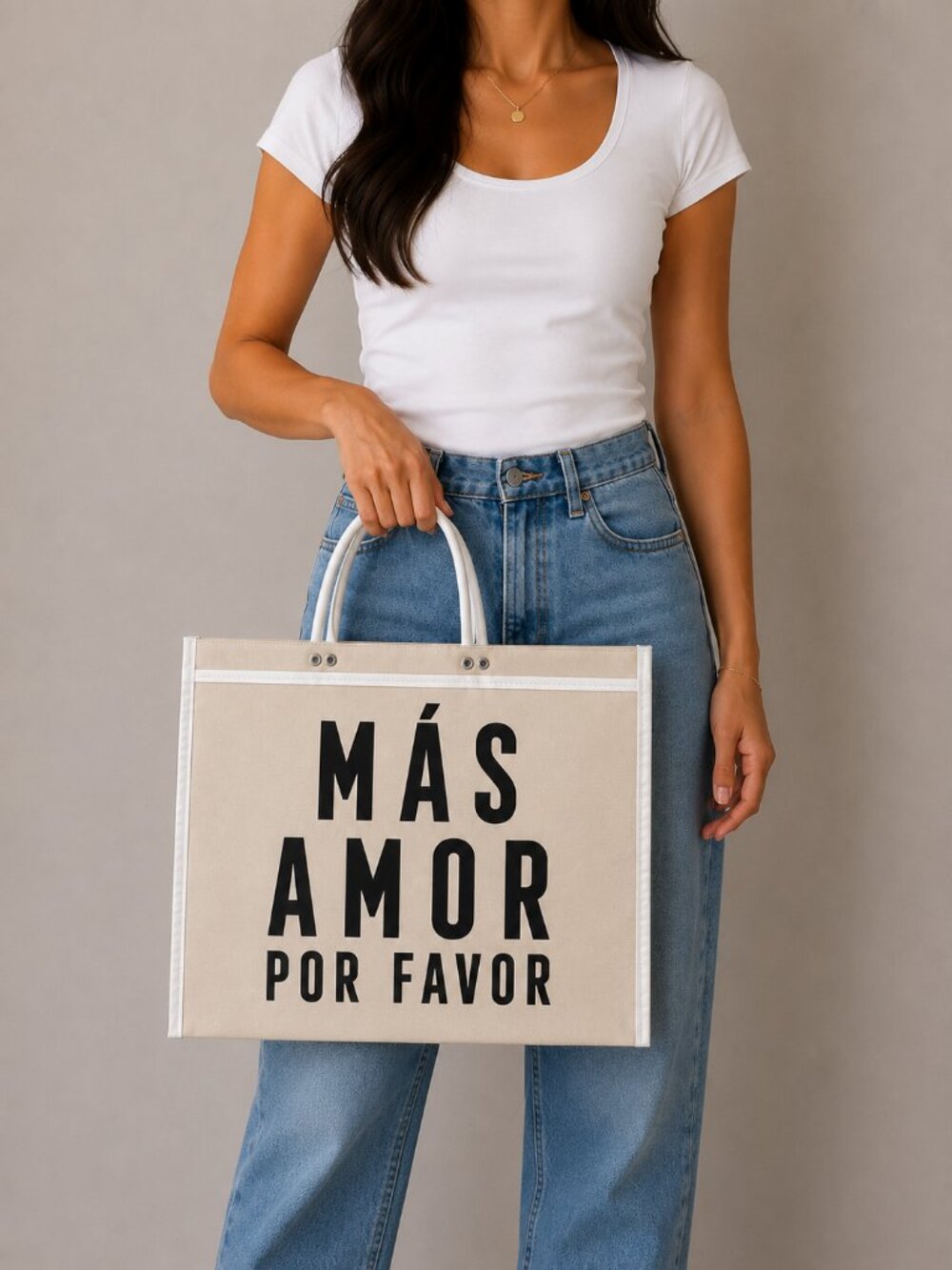 Mexican Tote Bag "Mas Amor Por Favor" - Cream